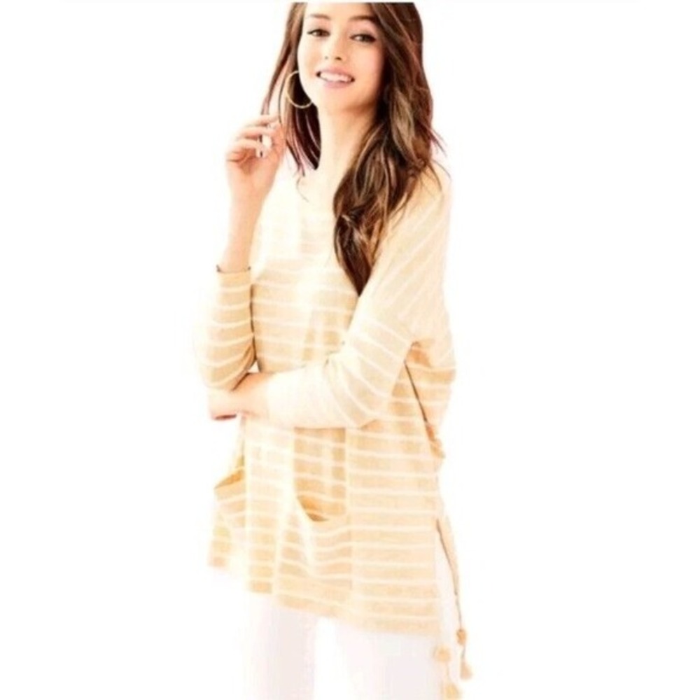 Lilly Pulitzer Cream & White Striped Lightweight Poncho Sweater